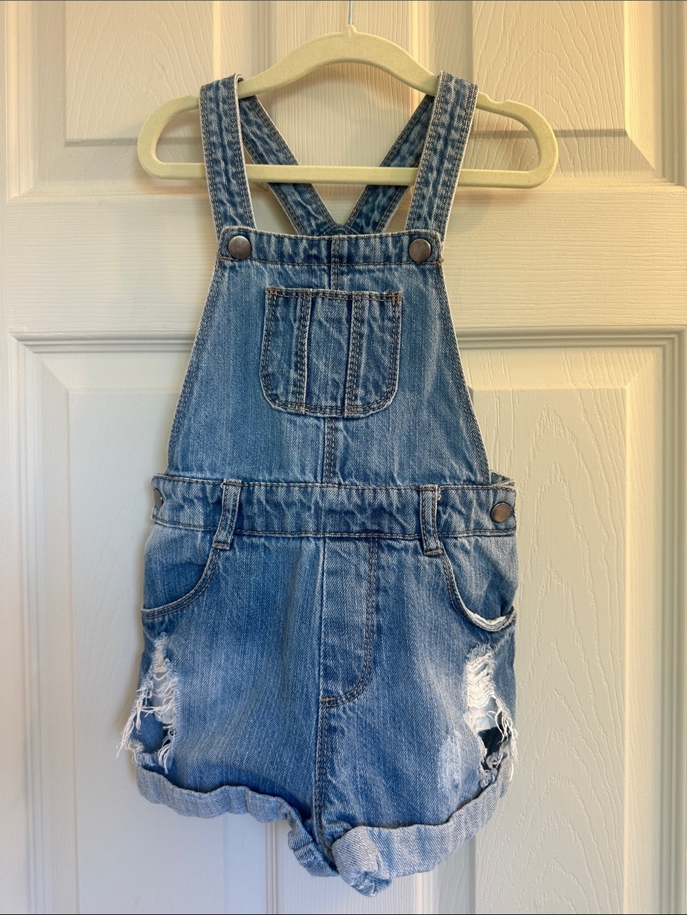Girls' Light Blue Denim Short Overalls with Adjustable Straps